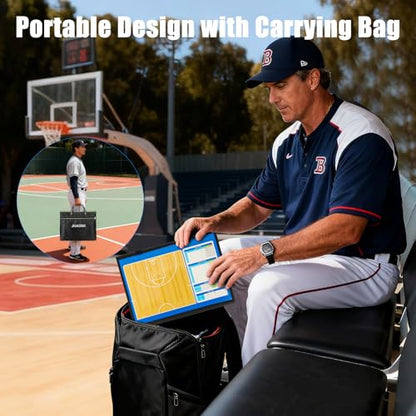 Magnetic Basketball Coaching Board – Portable Dry Erase Whiteboard with Fence Clip, Magnets & Carry Bag, Foldable Basketball Clipboard for Coaches, Ideal Coach Gift - style: Basketball