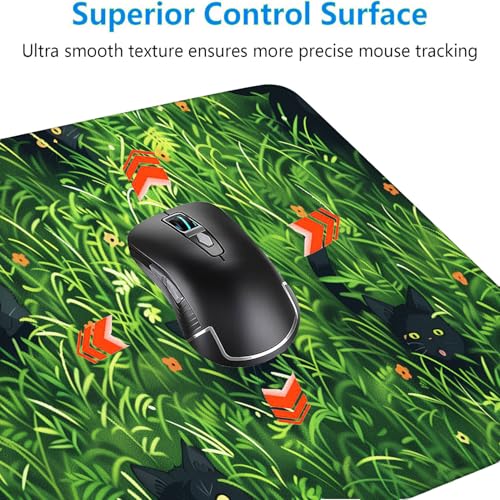 Cute Cat Desk Pad Mouse Pad Green Plant Kawaii Black Cat Flower Large Gaming Mouse Mat with Stitched Edges,Non-Slip Waterproof Rubber Base Mous Mat 31.5"x11.8" Office Computer Keyboard Laptop Home - color: Cute Cat_003, size: 11.8" x 31.5"