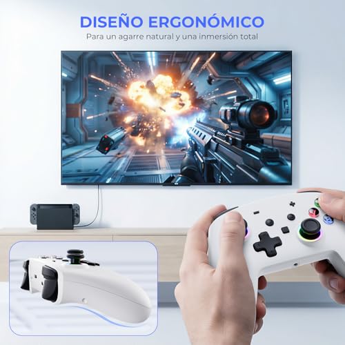 ECHTPower Switch 2 Pro Controller with Hall Effect Joysticks, One-Key Wake-Up for Switch 2, Wireless Controller for Switch 2/Switch/Lite/OLED, Turbo Button, 4 Back Buttons, RGB Lighting, 3.5mm Jack, Dual Vibration, 6-Axis Gyro - color: White