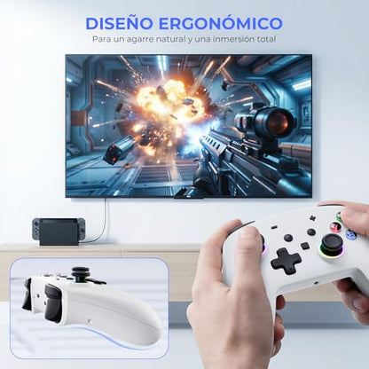 ECHTPower Switch 2 Pro Controller with Hall Effect Joysticks, One-Key Wake-Up for Switch 2, Wireless Controller for Switch 2/Switch/Lite/OLED, Turbo Button, 4 Back Buttons, RGB Lighting, 3.5mm Jack, Dual Vibration, 6-Axis Gyro - color: White
