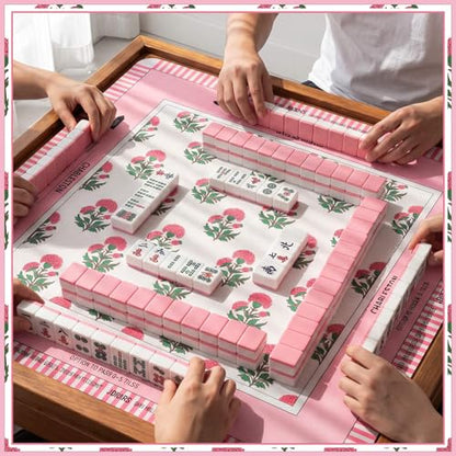 Tegeme Pink Chinoiserie Mahjong Mat 31.5x31.5 Inch American Mahjong Mat | Non Slip Noise Reduction Mah Jong Rug with Rules Portable Gaming Rug for Poker Tiles Dominoes - size: 31.5" X 31.5", style: Pink Rose