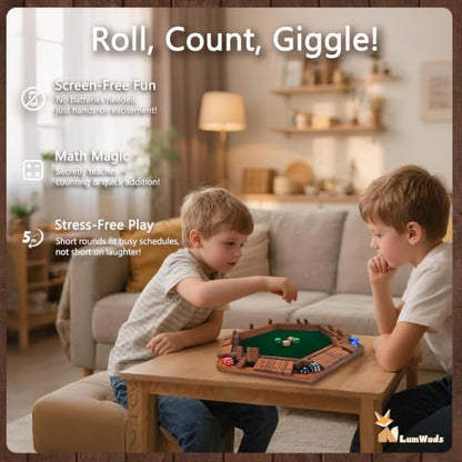 Shut The Box Game 나무 보드 게임, 1-6명의 플레이어용, 주사위 16개, 가정, 교실 또는 파티에서 성인 및 아동용 주사위 게임 - style: 6인용