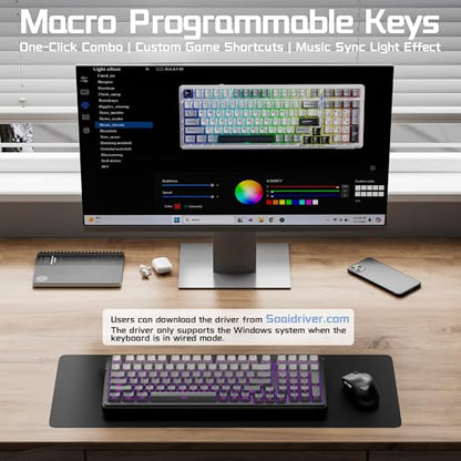 Aula F99 Wireless Mechanical Keyboard, Side Printed PBT Keycaps, Gasket Structure Hot Swappable, Creamy Sound, RGB Backlit, Tri-Mode 2.4GHz/BT5.0/USB-C PC Gaming Keyboard for PC/Laptop/Tablet - color: Gradient Black