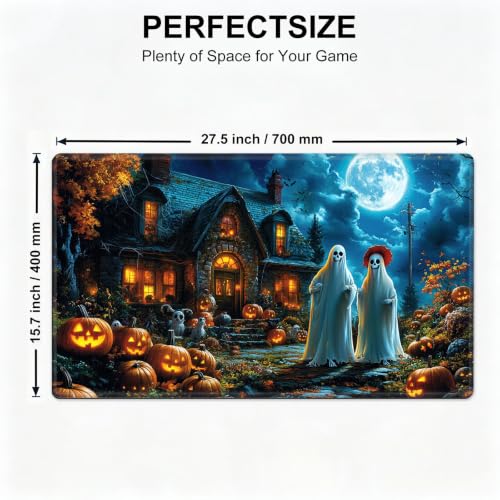 for MTG Playmat, Custom Trading Card Game Mat 27.6 x 15.7 in | Ghostly Mansion Premium Non-Slip Rubber Base, Water-Resistant & Stitched Edges, Personalized High-Definition Art - color: Ghostly Mansion, size: 28" x 16" Regular