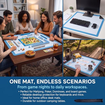 31.5in Blue Multi-Purpose Mahjong Mat, Poker Board Game & DIY Desk Pad | Plain Solid Neoprene Mahjong Mat | Waterproof, Quiet, Non-Slip for tiles, Dominoes, cards, Office Guard, With Bag & 4 Dice - color: Blue