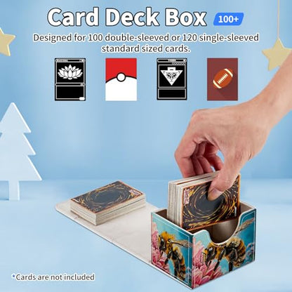 for MTG Commander Deck Box,Card Deck Box for Trading Yugioh MTG,Fits 100 Double Sleeved Cards,PU Leather Strong Magnet Case for Magic Commander TCG CCG,Cute Bee Flower - color: Cute Bee Flower