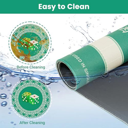 Mahjong Mat with Rules, 32.2 Inch Square Mahjong Mats for Table, Noise Reduction Mah Jong Mat, Rubber Anti-Slip Base for Board Games, Tiles Game & Dominoes Green Dice - color: Green Dice