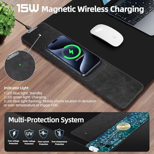 Wireless Charging Mouse Pad, Gaming Mouse Pad with Ultra-Smooth Surface, 31.5”x15.75” Large Desk Mat, Non-Slip Rubber Base, Waterproof Computer Keyboard Pad for Gaming, MacBook, Laptop, Desk - color: Black - 31.5"x15.7" (Wireless Charging)