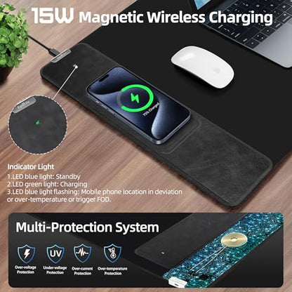 Wireless Charging Mouse Pad, Gaming Mouse Pad with Ultra-Smooth Surface, 31.5”x15.75” Large Desk Mat, Non-Slip Rubber Base, Waterproof Computer Keyboard Pad for Gaming, MacBook, Laptop, Desk - color: Black - 31.5"x15.7" (Wireless Charging)