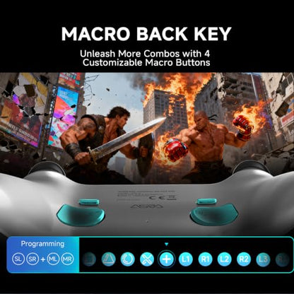 ASRVA Chrome Silver Wireless Pro Controller for PS5 4 Back Buttons,Hall Effect No-Drift Joystick,Micro-Switch ABXY,6-Axis Gyro,Macro,1000mAh Battery,RGB,Compatible with PS5/PC/Mobile - color: Chrome Silver