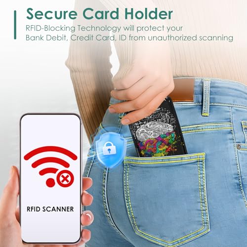 Credit Card Holders, Metal Card Wallet RFID Blocking Slim Aluminum Business Hard Cards Cases for Women Men, Brain Graffiti - color: Brain Graffiti