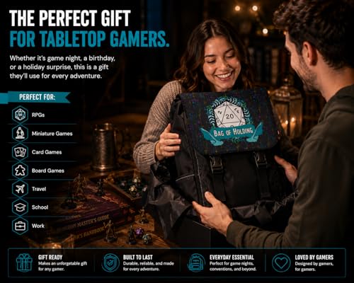 DND Backpack | Bag of Holding Tabletop RPG Travel Backpack for D&D Players & Dungeon Masters | Dice Storage, Laptop & Book Bag for School, Work, TTRPG, Board Game & Fantasy Gaming Gear Accessories