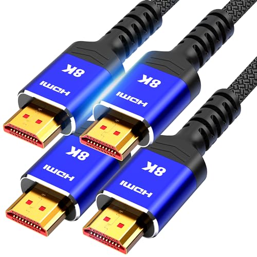 Highwings 8K HDMI 2.1 Cable 6.6FT/2M 2-Pack, Ultra High Speed HDMI Cable Braided Cord-4K@120Hz 8K@60Hz, DTS:X, HDCP 2.2 & 2.3, HDR 10 Compatible with Roku TV/HDTV/Blu-ray - color: Blue, size: 6.6 feet