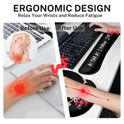 Britimes Black Skull Skeleton Keyboard Mouse Pad Set 4in1 Large Mousepad+Keyboard Wrist Rest+Mouse Wrist Rest+Coaster Set with Ergonomic Design for Home Office Computer 35.4x15.7 inches - color: Black Skull Skeleton