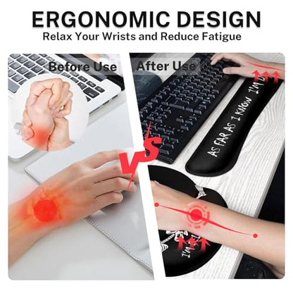 Britimes Black Skull Skeleton Keyboard Mouse Pad Set 4in1 Large Mousepad+Keyboard Wrist Rest+Mouse Wrist Rest+Coaster Set with Ergonomic Design for Home Office Computer 35.4x15.7 inches - color: Black Skull Skeleton