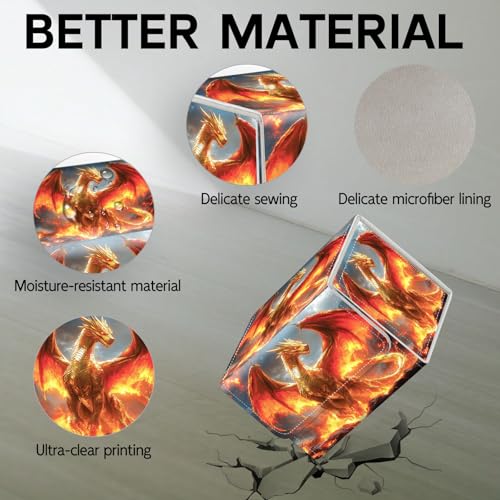 Trading Card Storage Box, Holds 100+ for MTG Cards, Premium PU Leather with Magnetic Closure, Golden Dragon Amid Flames Durable Deck Box for Magic the Gathering, Trading Card Games - color: Golden Dragon Amid Flames