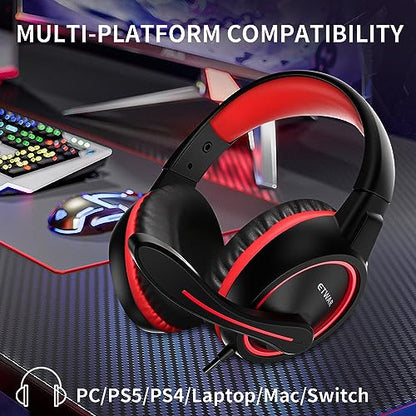 B3 Headset for Nintendo Switch, Xbox One, PS4, Mega Bass Surround and Noise Cancelling 3.5mm Jack Over Ear Headphones with Mic for Laptop PC - color: Red