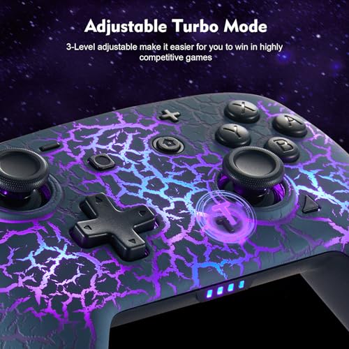 Switch Controller with Hall Joystick, Wireless Switch Pro Controller for Switch/Switch Lite/Switch OLED, 8 Colors Adjustable LED Wireless Remote Gamepad with Unique Crack/Turbo/Motion Control(Grey)