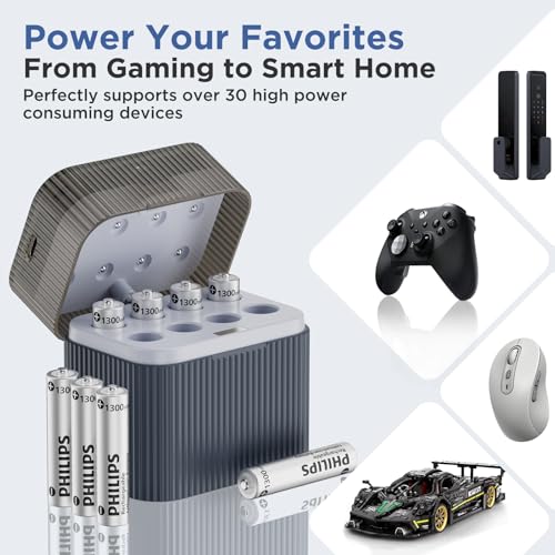 PHILIPS AAA Lithium Rechargeable Batteries with Battery 8 Pack - 1.5V 1300mWh High Capacity Li-ion Triple A Batteries 1200 Cycles Fast Charging for Remote Controls/Wireless Mouse Keyboards