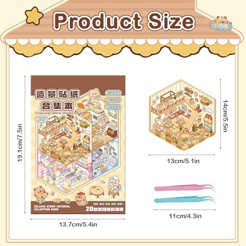 20 Sets 3D Sticker Scene Book for Adults,DIY Create Your Own Mini House | Stickers Cute Kawaii Miniature Scenes for Stress Relief Therapy Pass The Time, Fun Party Favors Gifts for Birthday Holiday - size: Sticker Book 20 Sets