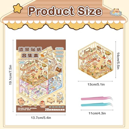 20 Sets 3D Sticker Scene Book for Adults,DIY Create Your Own Mini House | Stickers Cute Kawaii Miniature Scenes for Stress Relief Therapy Pass The Time, Fun Party Favors Gifts for Birthday Holiday - size: Sticker Book 20 Sets