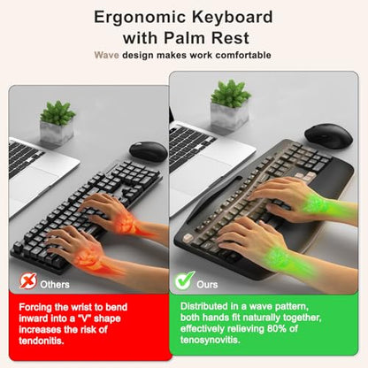 Wireless Keyboard and Mouse Combo, 2.4G Ergonomic Wave Keys(Latte Black) | Full Size Ergonomic Keyboard with Wrist Rest, Phone Holder, 3-Level DPI Silent Mouse with 6-Buttons,for Windows/Mac OS/Laptop - color: Latte Black