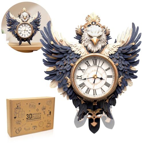 3D Wooden Puzzles for Adults-Eagle Clock Puzzle-Adult Crafts | 3D Puzzle/Puzzle Clock/Eagle Lover Gifts/DIY Wooden Puzzle/Working Clock/Desk/Wall Decor/Creative Gifts for Adults&Teen - color: Eagle Clock