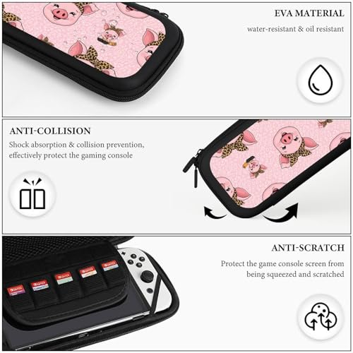 Hard Shell Carrying Case with 15 Game Card Slots, Protective Bag Compatible with Nintendo Switch, Cute Pig Leopard Print Pink - color: Design (326)