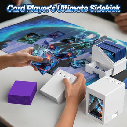 Proijeut Mtg Deck Box with Life Counter, Commander Deck Box Fits 100 Double-Sleeved Cards, Magic Card Storage Box with Commander Display & Dice Tray, Fit for MTG, TCG, CCG (White) - color: White