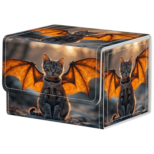 Cat with Wings Deck Box for MTG Commander | Holds 100+ Double-Sleeved Cards | Strong Magnetic TCG Card Case for Collectible Games - color: Cat with Wings