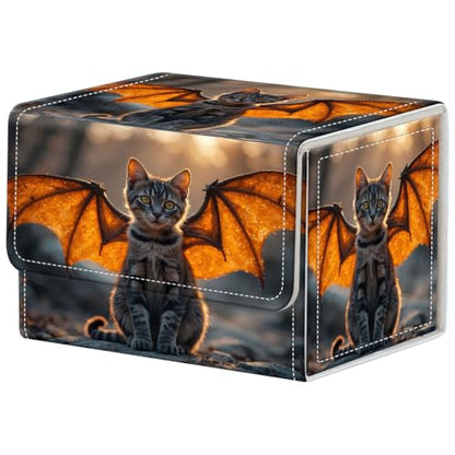 Cat with Wings Deck Box for MTG Commander | Holds 100+ Double-Sleeved Cards | Strong Magnetic TCG Card Case for Collectible Games - color: Cat with Wings