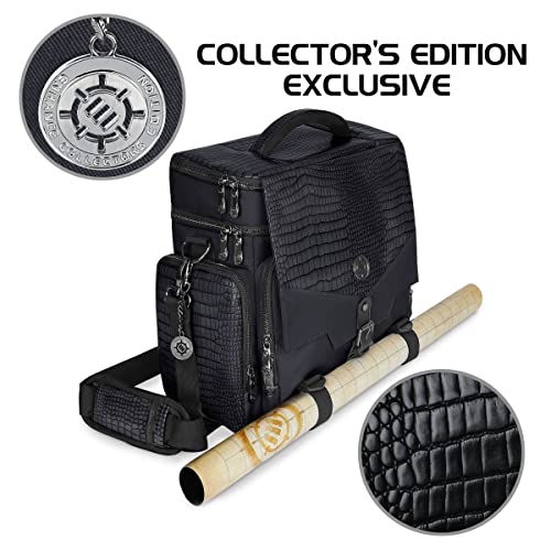 ENHANCE Collector's Edition RPG Adventurer's DND Bag - Dragon Hide Exterior Travel RPG Bag with Tabletop Miniatures Storage Vault, Mat Holder, DND Dice & Token Pockets, Fits 4-8 Books (Dragon Black) - color: Dragon Black
