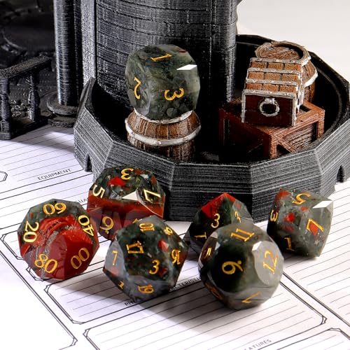 Unique Gemstone Dice Set 7PCS, Handmade Natural Stone Polyhedral DND Dice with Premium Gift Case for Board Game Lovers Birthday Gift - color: Zs-xs