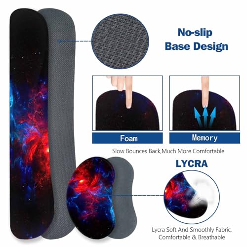 ToLuLu Extended Gaming Mouse Pad, Memory Foam Ergonomic Keyboard Mouse Wrist Rest Support Set, Large Desk Mat with Stitched Edges, Non-Slip Base Mousepad for Home Office and Game, Blue Red Galaxy - color: Blue Red Galaxy