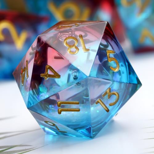 Gitter Liquid Resin Sharp Dungeons and Dragons Dice,DNDND 7PCS DND Dice with Gift Case for Tabletop Game (Liquid Blue and Red) - color: Liquid Blue and Red