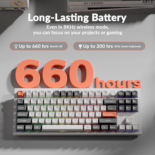 Keychron Q3 Ultra Wireless Mechanical Keyboard 8KHz Polling Rate, TKL 2.4G/Bluetooth 5.3/Wired Up to 660 Hours Long Battery Life, Hot-Swappable Aluminum RGB Gaming ZMK for Mac/Windows/Linux-White