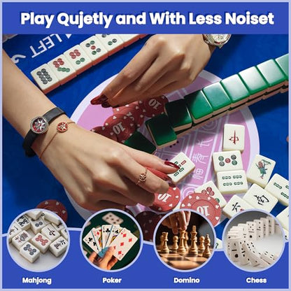 Blue Mahjong Mat for Table with 4 Racks - Anti Slip Mats for Card Poker Playing Board Game Tabletop Gaming - Noise Reduction Foldable Mah jongg Table Cover - Rectangle Mahjong Pad (32" x 32")