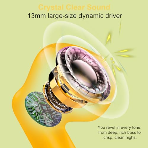 Wireless Earbuds, Bluetooth 5.4 Headphones in Ear with Noise Cancelling Mic, Bluetooth Earbuds Stereo Bass, IP7 Waterproof Sports Earphones, 32H Playtime USB C Charging Ear Buds Yellow for Android iOS - color: butter yellow