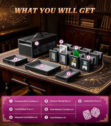 TiMOVO MTG Commander Deck Box, 11-in-1 Modular for TCG/PTCG, Black Gray | 8-Deck Card Storage Case and 3 Dice Trays, Holds 1760+ Single-Sleeved Cards, Display Window, Carry handle - color: Black Gray