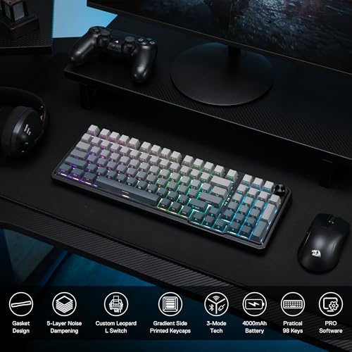 Redragon K686 PRO Wireless RGB Gasket Gaming Mechanical Keyboard, Easy Knob | Multi-Function Control Wheel, 0-Delay Tri-Mode, Cushioned 5-Layer Noise Dampening for Creamy Thocky Sound, Practical 98 Keys - color: Concrete Jungle, size: 98 Keys