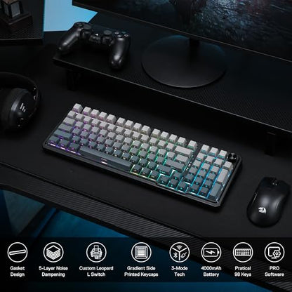 Redragon K686 PRO Wireless RGB Gasket Gaming Mechanical Keyboard, Easy Knob | Multi-Function Control Wheel, 0-Delay Tri-Mode, Cushioned 5-Layer Noise Dampening for Creamy Thocky Sound, Practical 98 Keys - color: Concrete Jungle, size: 98 Keys