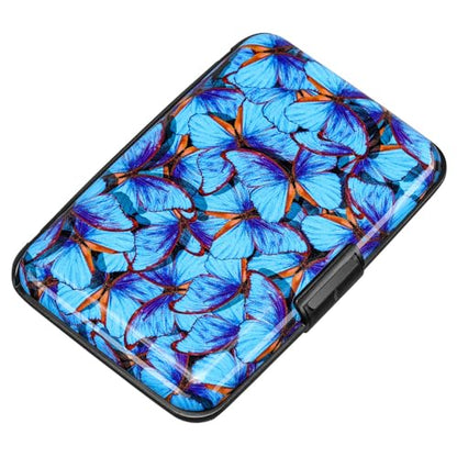 ELFISH RFID Blocking Credit Card Protector Aluminum ID Case Hard Shell Business Card Holders Metal Wallet for Men or Women (Blue Butterfly) - color: Blue Butterfly