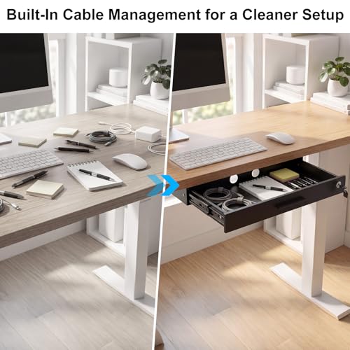Menkxi 22'' x 14'' Under Desk Drawer Slide Out Storage Organizer, Lockable Metal Desk Drawer for Laptop and Office Accessories, Large Hidden Under Table Storage Box with Cable Management, Black - size: 22'' x 14''