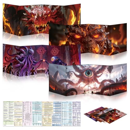 Byhoo DM Screen 4 PCS with Immersive Monstrous Lords Themes - Premium DM Screen 5e for D&D, Waterproof Reusable Surface, Tri-Fold Portable A4 Size Compatible with 5E Rules - style: Monstrous Lords - 4PCS
