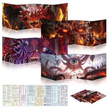 Byhoo DM Screen 4 PCS with Immersive Monstrous Lords Themes - Premium DM Screen 5e for D&D, Waterproof Reusable Surface, Tri-Fold Portable A4 Size Compatible with 5E Rules - style: Monstrous Lords - 4PCS