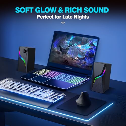 Computer Speakers for Desktop PC, USB Powered with AUX Connection, 6 RGB Lighting Modes, Volume Knob Control, Plug and Play Stereo Speakers for Monitor, Laptop, Gaming, Movies - style: CO-702