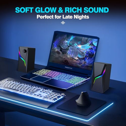 Computer Speakers for Desktop PC, USB Powered with AUX Connection, 6 RGB Lighting Modes, Volume Knob Control, Plug and Play Stereo Speakers for Monitor, Laptop, Gaming, Movies - style: CO-702