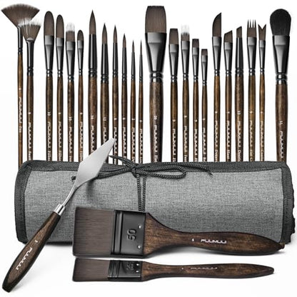 Fuumuui 26pcs Professional Paint Brush Set - High-Grade Series Synthetic Nylon Paint Brushes for Landscape, Acrylic, Oil, Watercolor, Gouache - Multi-Functional Universal Free Style for Art Supplies - color: Bronze