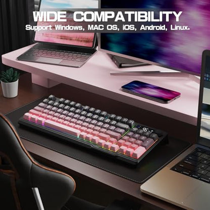 LexonElec M96 Wireless Keyboard, Low Profile Quiet Typing Membrane Gaming Keyboard with Smart Display & Knob, RGB Backlit, USB C Rechargeable, 94 Keys PBT Keycap for Windows PC, Mac, Linux-BlackBerry - color: Blackberry