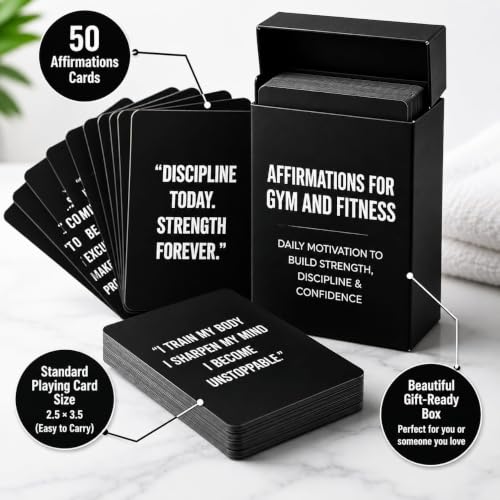 Gym & Fitness Affirmation Cards For Men Women Teens, 50 Daily Affirmations Deck for Motivational Workout Inspiration for Athletes Weightlifting - style: Gym & Fitness Affirmation